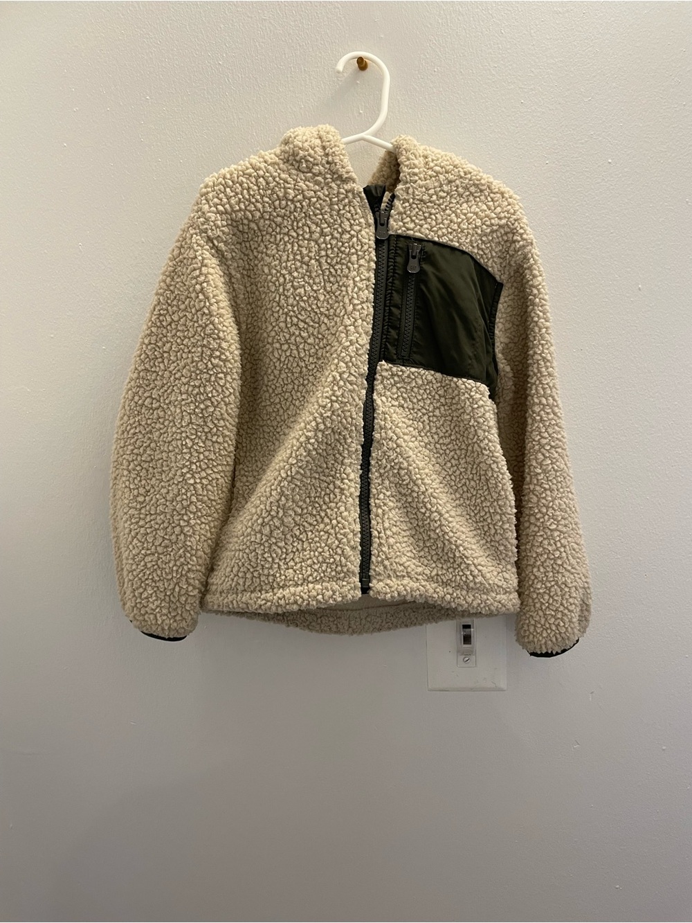 GAP Cream Sherpa Jacket with Olive Chest Pocket